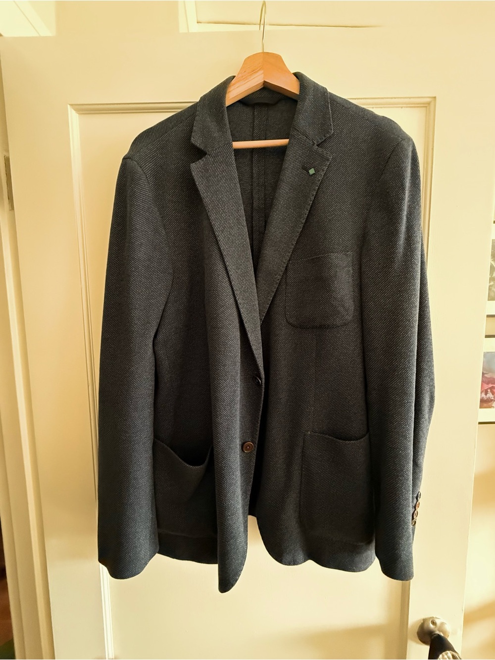 Purificacion Garcia Men’s 56 Navy 100% Cotton Textured Knit Blazer